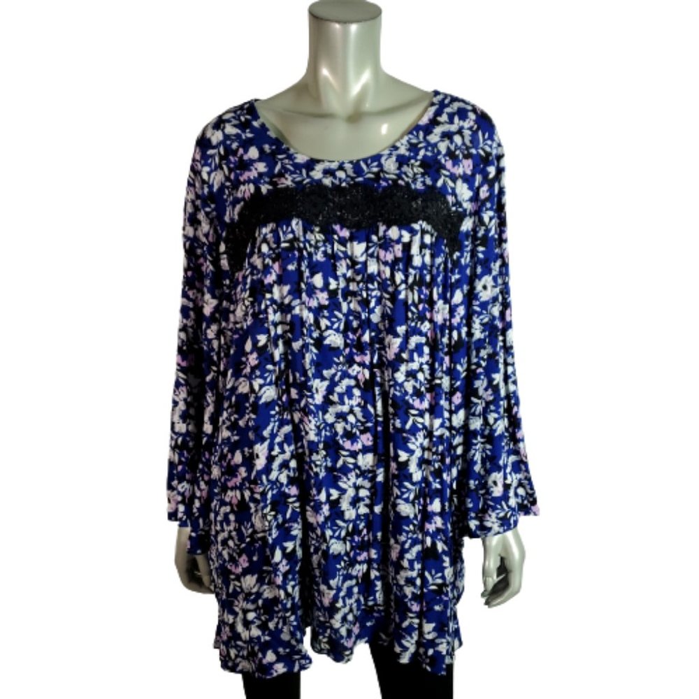 Lane Bryant Top Plus Size 22 Tunic‎ Flare Sleeve Floral Long Sleeve Purple NWT